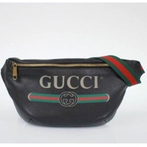 GUCCI Print Black Leather Belt Bag 434-012325